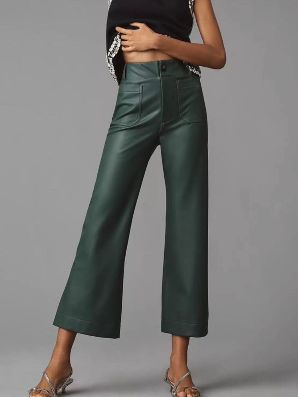 Maeve Wide-Leg Faux Leather Pants in Dark Green